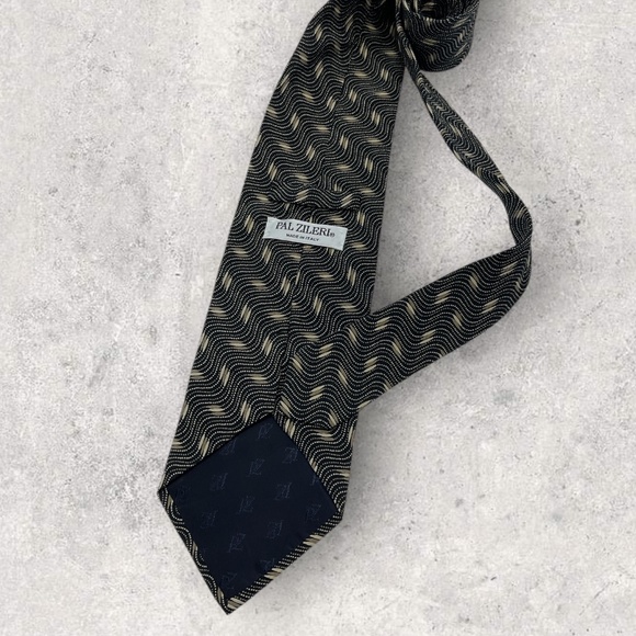 PAL ZILERI Black/Beige Geometric Silk LUXURY Tie ITALY - Picture 2 of 5